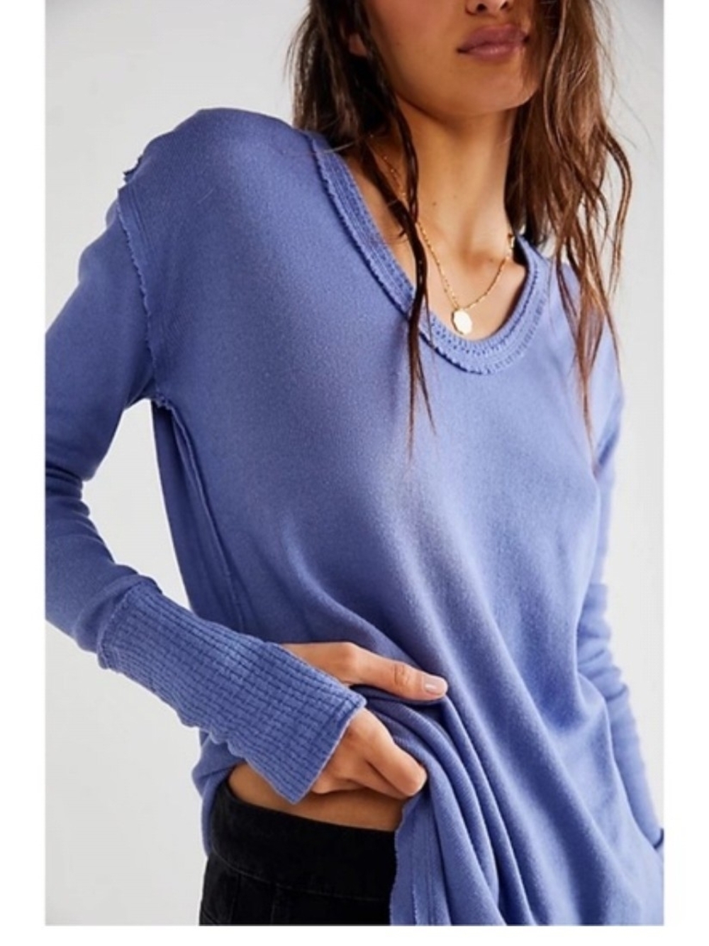 We The Free Free People Periwinkle Colby Thumbhole Scoop Neck